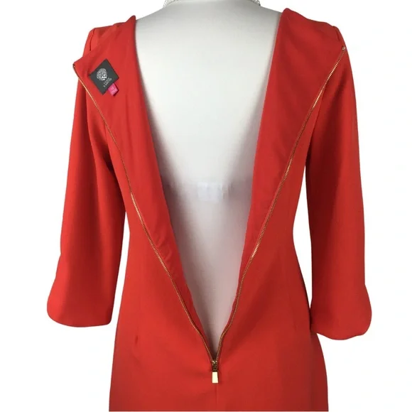 Vince Camuto Gorgeous Tomato Orange 3/4 Sleeve Boatneck Shift Midi Dress size 10 - Picture 12 of 14